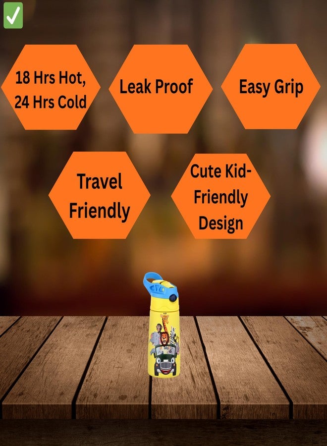 Ammantran Stainless Steel Kids Safari Adventure Sipper Water Bottle with Straw Lid. Leak Proof & Durable. Easy to Carry for Travel & School. (300 ML) (Animal Print) - Image 3